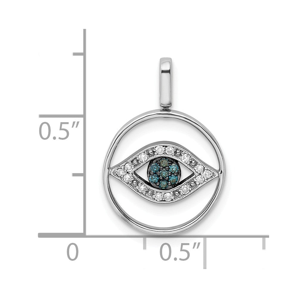 Million Charms 925 Sterling Silver Rhodium-plated 0.2Ct. Blk, Wht & Blue Dia. Reversible Eye Pendan