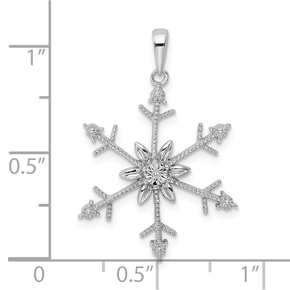 Million Charms 925 Sterling Silver Rhodium-plated Diam. Snowflake Pendant