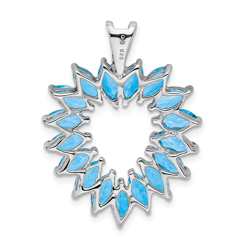 Million Charms 925 Sterling Silver Rhodium-plated Marquise Swiss Blue Topaz Heart Pendant