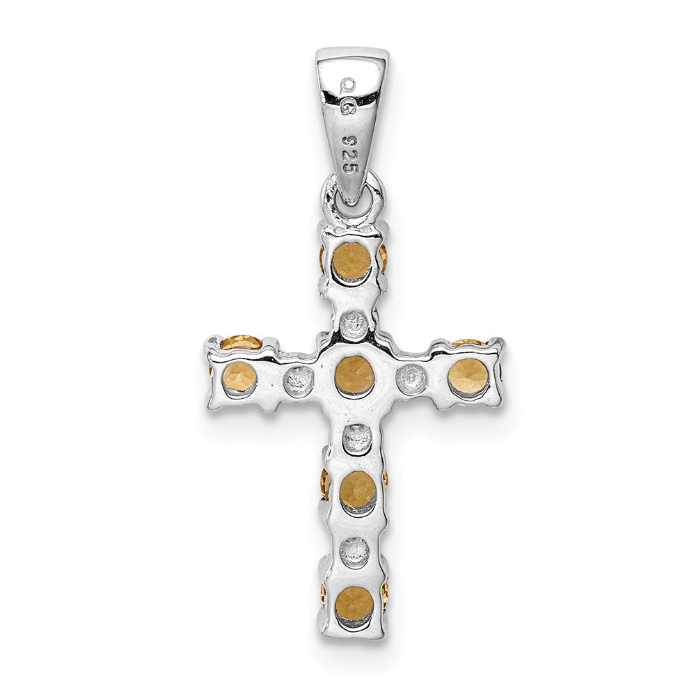 Million Charms 925 Sterling Silver Rhodium-plated Citrine & Diamond Accent Relgious Cross Pendant