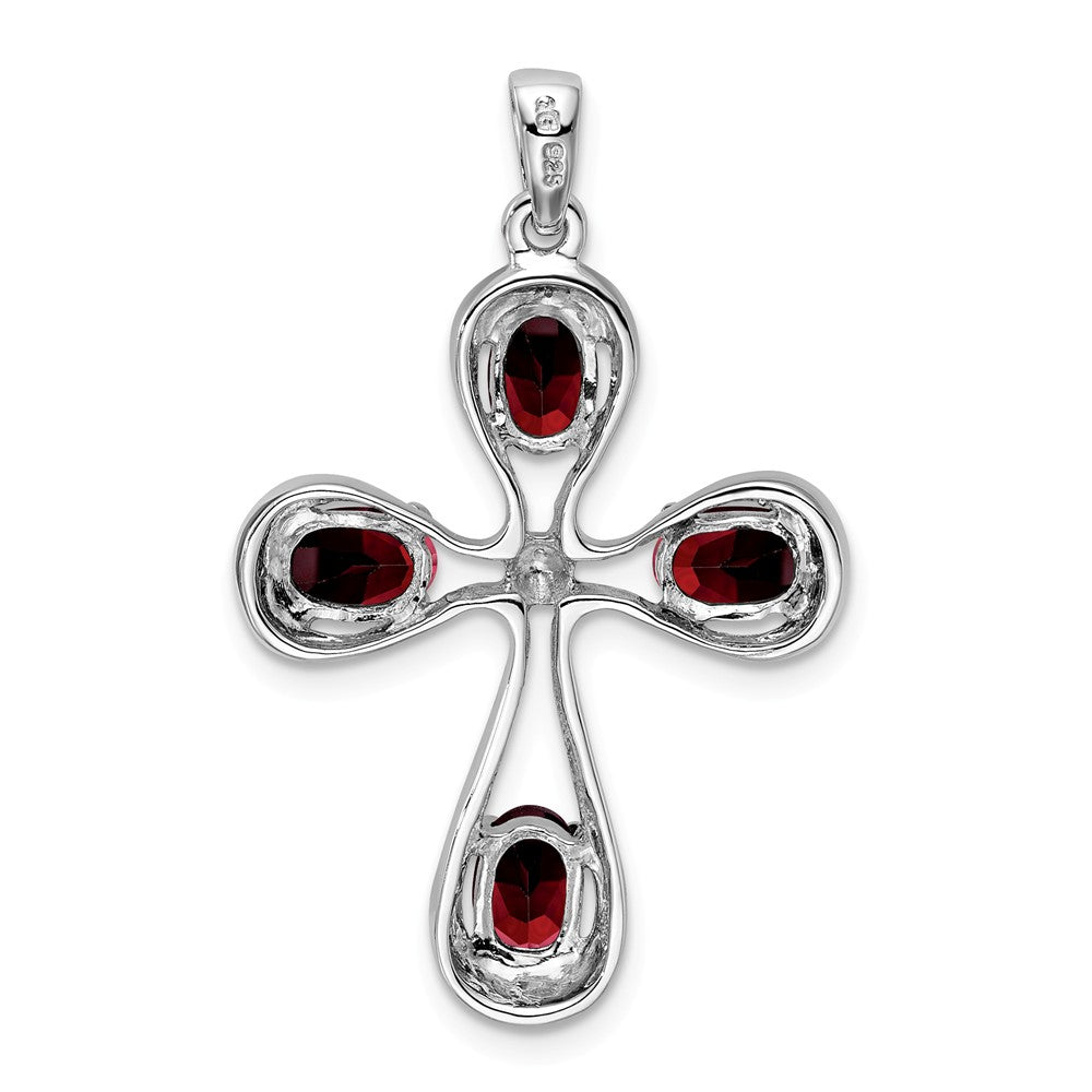 Million Charms 925 Sterling Silver Rhodium-plated Garnet & Diamond Relgious Cross Pendant