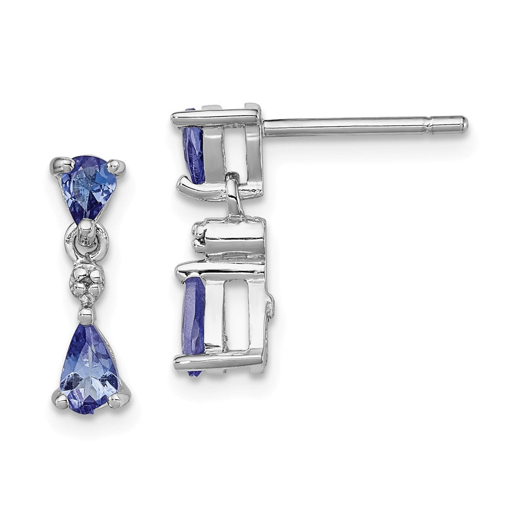 925 Sterling Silver Rhodium-plated Tanzanite & Diamond Earrings, 11mm x 4mm