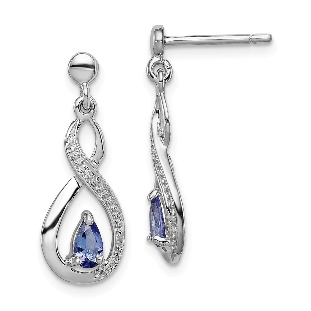 925 Sterling Silver Rhodium-plated Tanzanite & Diamond Earrings, 21mm x 8mm