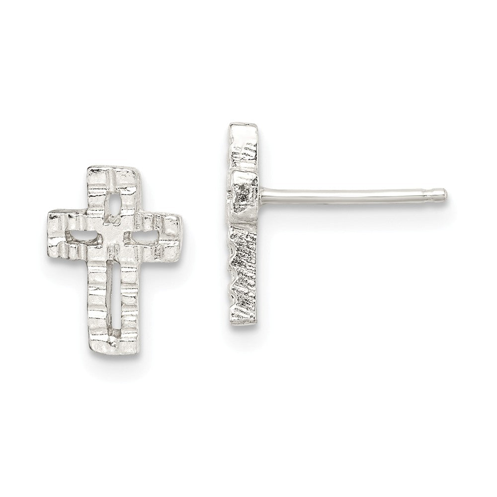 925 Sterling Silver Cross Mini Earrings, 11mm x 7mm