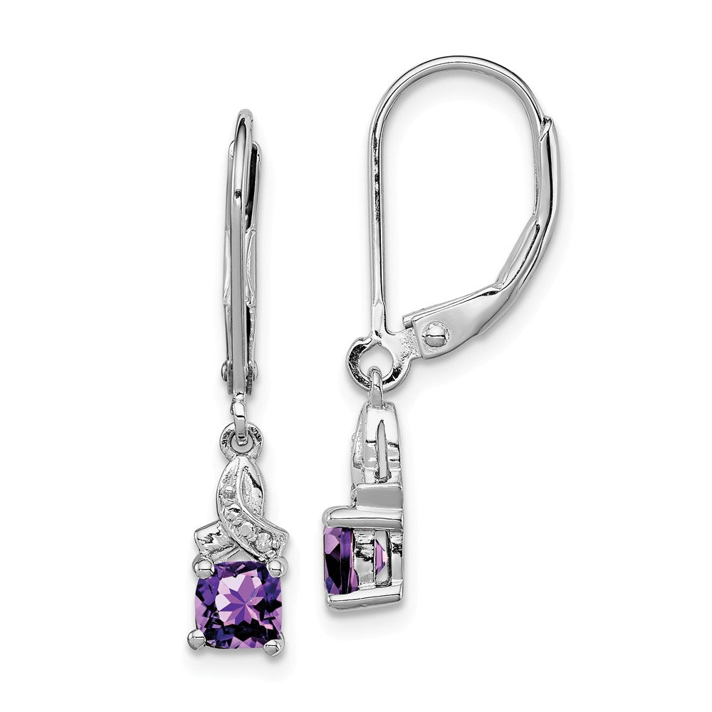 925 Sterling Silver Rhodium-plated Amethyst Diamond Earrings, 24mm x 4mm