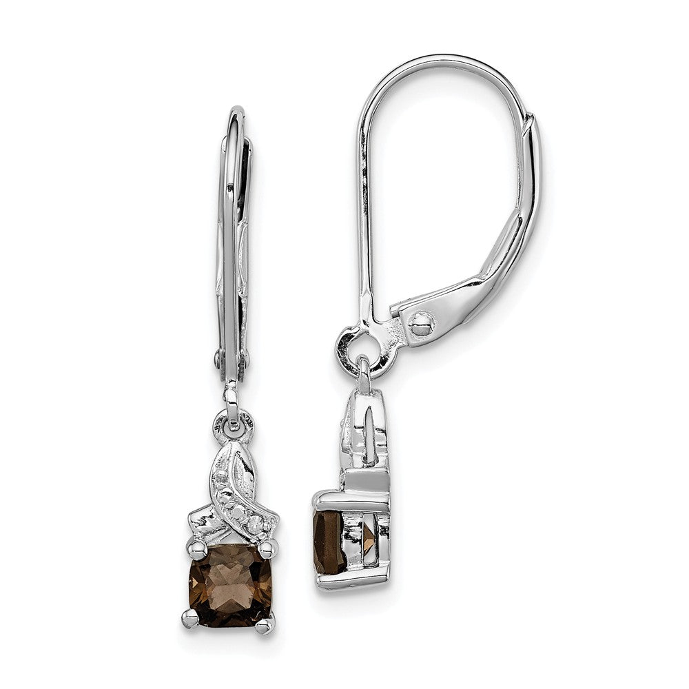 925 Sterling Silver Rhodium-plated Smoky Quartz Diamond Earrings, 26mm x 5mm