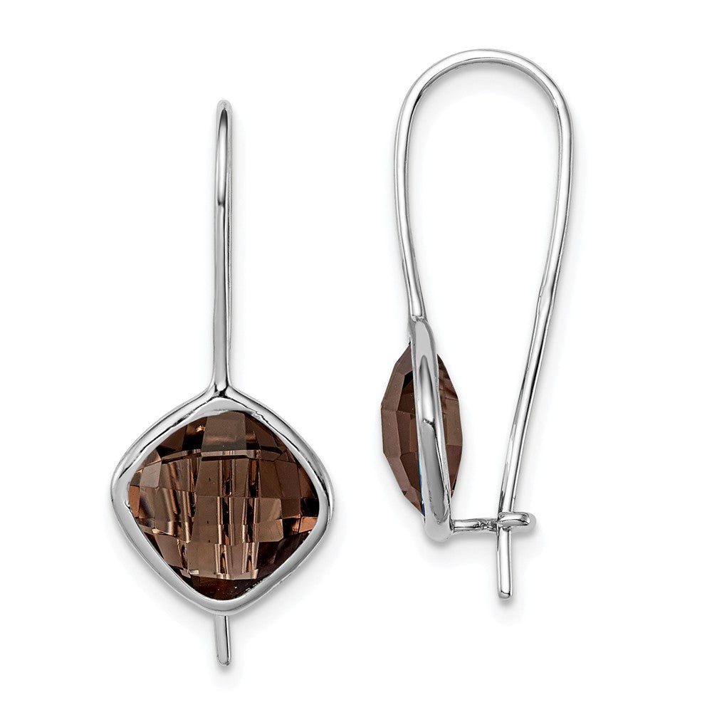 925 Sterling Silver Rhodium-Plated Smoky Quartz Dangle Earrings, 21mm x 10mm