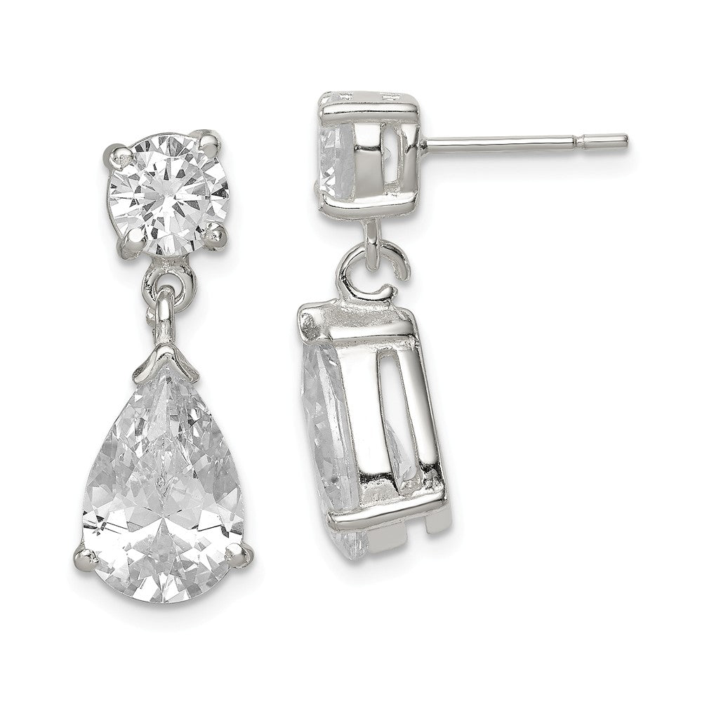 925 Sterling Silver Cubic Zirconia ( CZ ) Pear Shaped Dangle Earrings, 22mm x 7mm