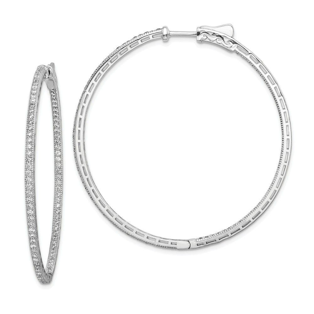 925 Sterling Silver Rhodium-plated Cubic Zirconia ( CZ ) In and Out Hoop Earrings, 54mm x 54mm
