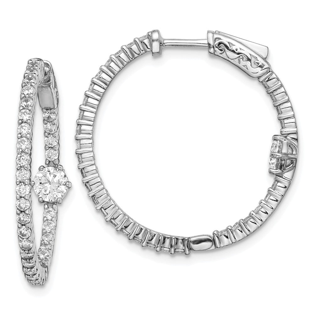 925 Sterling Silver Rhodium-plated Cubic Zirconia ( CZ ) In and Out Hoop Earrings, 29mm x 29mm