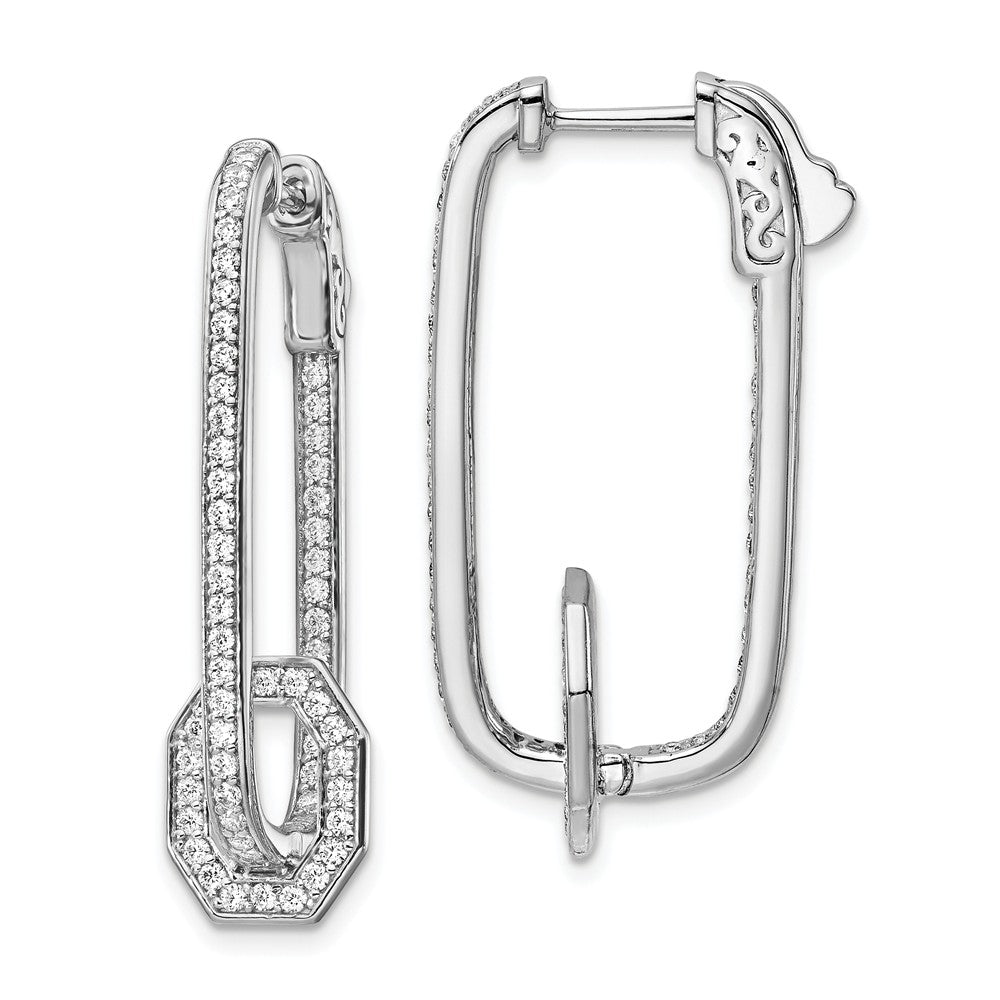 925 Sterling Silver Rhodium-plated Cubic Zirconia ( CZ ) In and Out Square Hoop Earrings, 32mm x 17mm