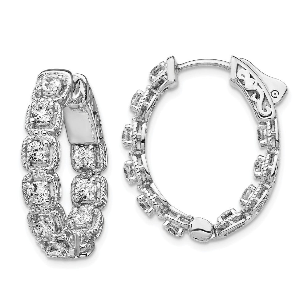 925 Sterling Silver Rhodium-Plated Cubic Zirconia ( CZ ) In and Out Oval Hoop Earrings, 22mm x 21mm