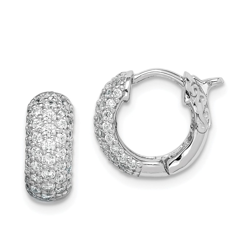 Million Charms 925 Sterling Silver Rhodium-Plated Cubic Zirconia ( CZ ) Small Hinged Hoop Earrings, 12mm x 13mm