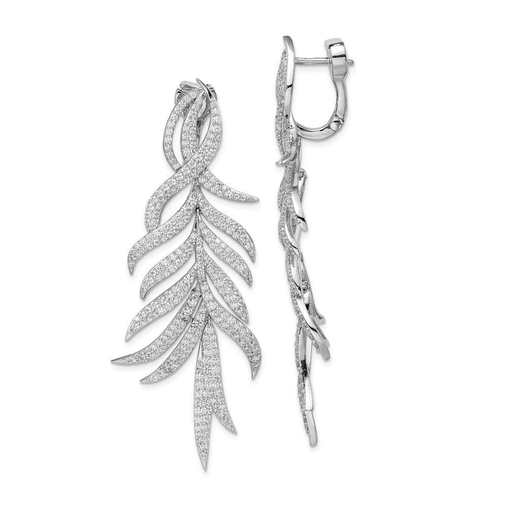 925 Sterling Silver Rhodium-Plated Cubic Zirconia ( CZ ) Hinged Earring, 62mm x 25mm