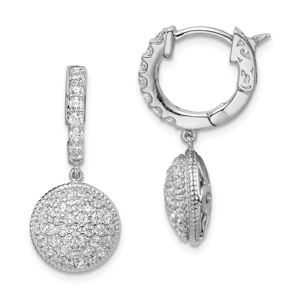 925 Sterling Silver Rhodium-Plated Cubic Zirconia ( CZ ) Hinged Hoop Dangle Earrings, 25mm x 10mm