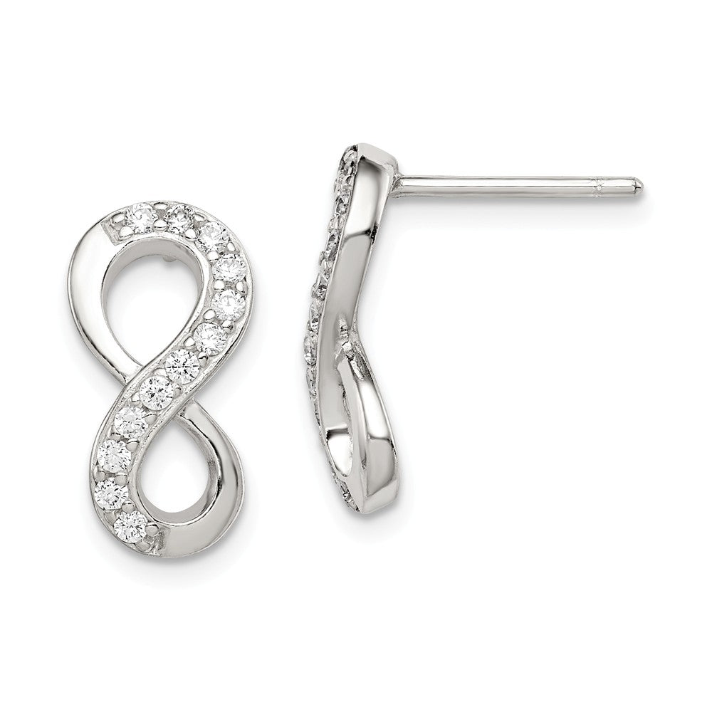 925 Sterling Silver Cubic Zirconia ( CZ ) Infinity Post Earrings, 16mm x 7mm