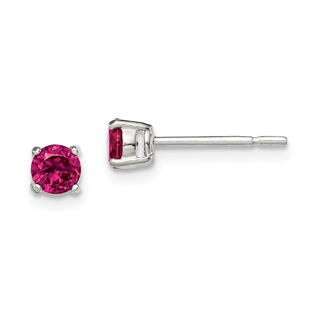 925 Sterling Silver Polished Red Glass Post Earrings, 4mm x 4mm