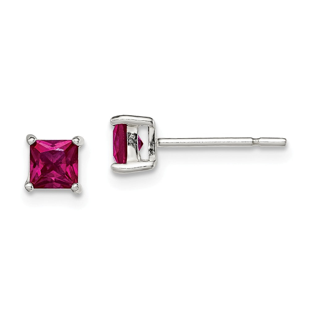 925 Sterling Silver Polished Red Glass Post Earrings, 4mm x 4mm
