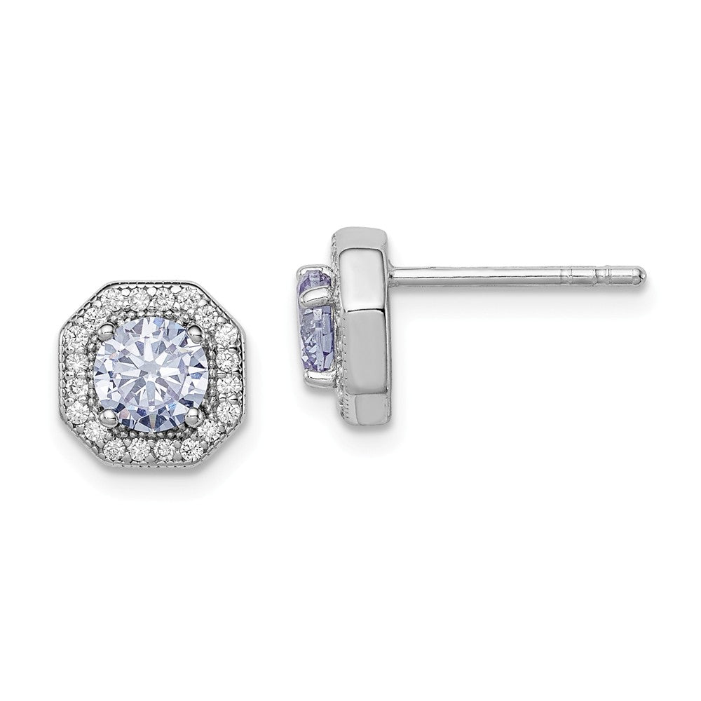 925 Sterling Silver Rhodium-plated Violet Cubic Zirconia ( CZ ) Post Earrings, 9mm x 9mm