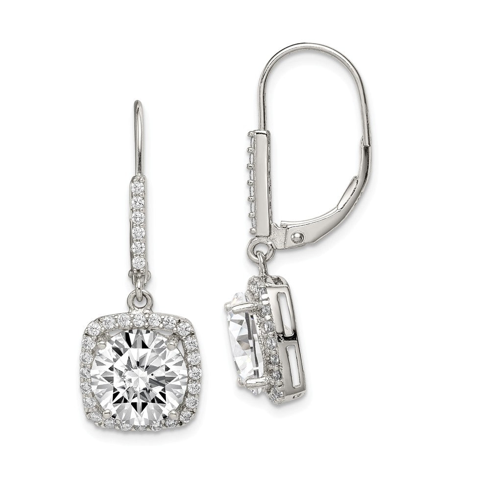 925 Sterling Silver Rhodium-plated Polished Cubic Zirconia ( CZ ) Dangle Earrings, 33mm x 12mm