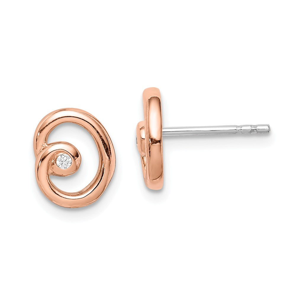 925 Sterling Silver Rose-gold Plated Cubic Zirconia ( CZ ) Post Earrings, 10mm x 9mm
