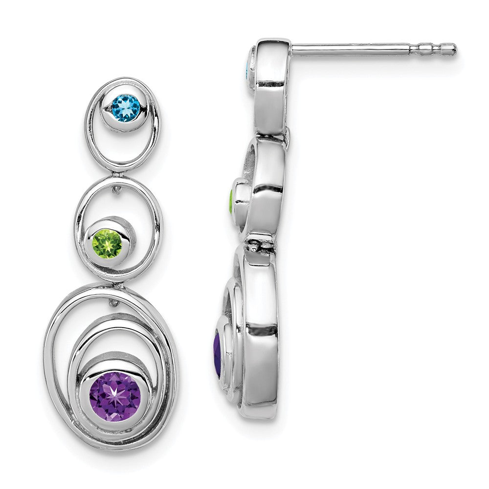 Stella Silver 925 Sterling Silver Rhodium-plated with Peridot, Blue Topaz & Amethyst Earrings,