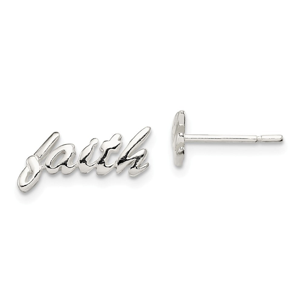 925 Sterling Silver Polished Faith Post Earrings, 6mm x 15mm