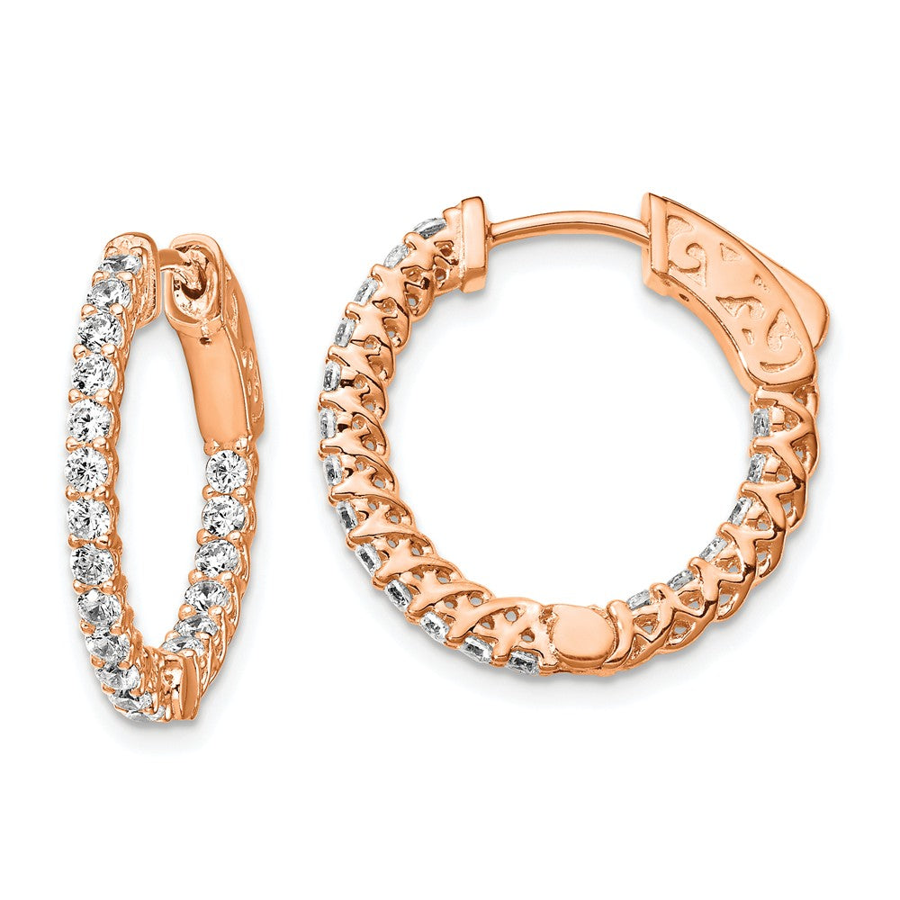 925 Sterling Silver Rose-tone Cubic Zirconia ( CZ ) In & Out Hoop Earrings, 19.33mm x 20mm