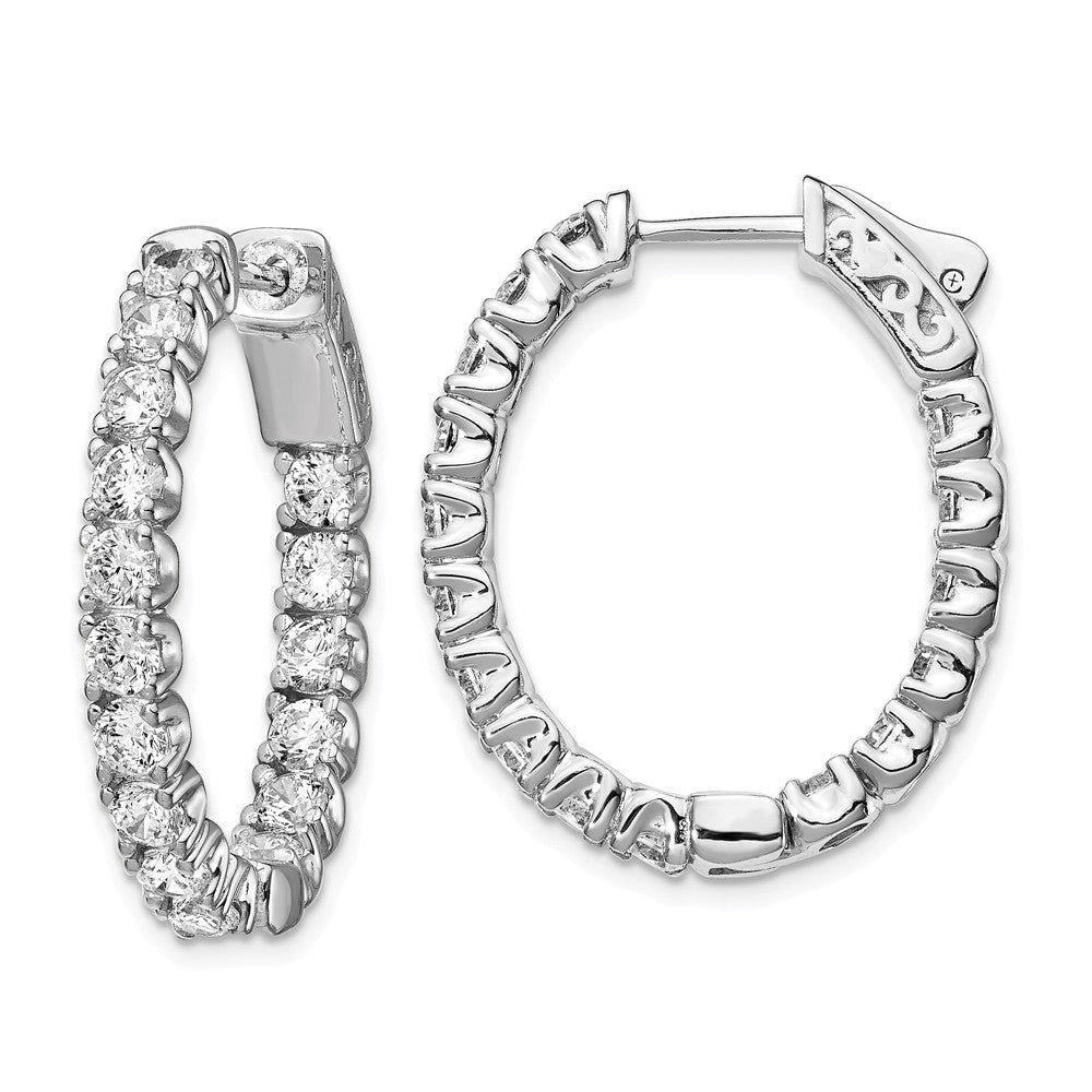 925 Sterling Silver Rhodium-plated Cubic Zirconia ( CZ ) In & Out Oval Hoop Earrings, 27.85mm x 23.57mm