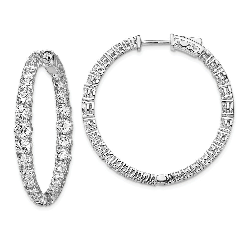 925 Sterling Silver Rhodium-plated Graduated Cubic Zirconia ( CZ ) In & Out Round Hoop Earrings, 1.5mm x 4.17mm