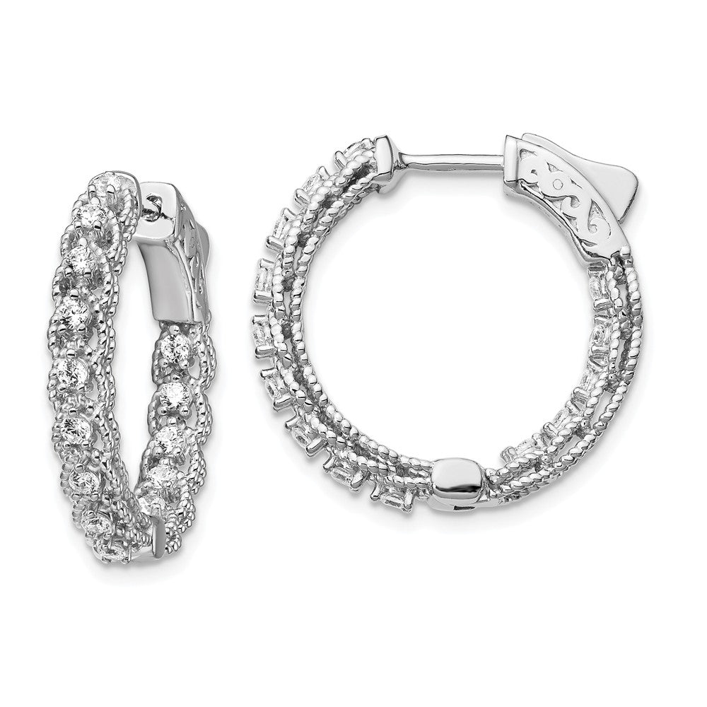 925 Sterling Silver Rhodium-plated Cubic Zirconia ( CZ ) In & Out Hoop Earrings, 0.75mm x 3.63mm