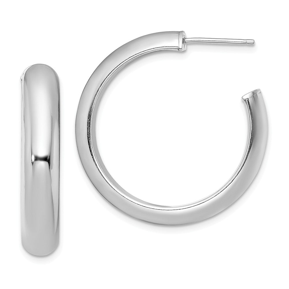 925 Sterling Silver Rhodium-plated Polished Post Hoops, 30.6mm x 30.6mm