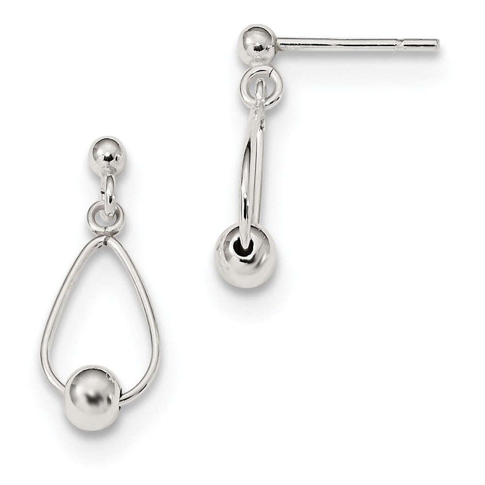 925 Sterling Silver Polished Teardrop with Bead Post Dangle Earrings, 21.5mm x 7.7mm