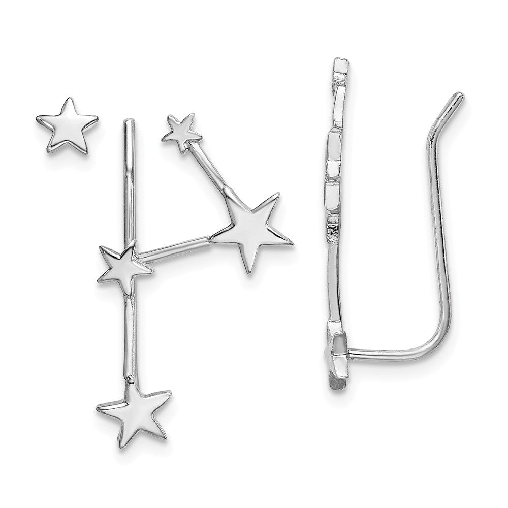 925 Sterling Silver Rhodium-plate Constellation 1 Ear Climber & 1 Post Earrings, 23.5mm x 8.9mm