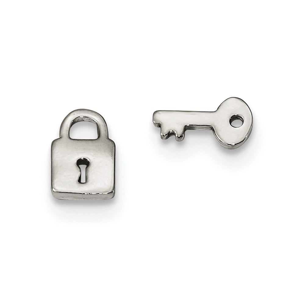925 Sterling Silver Polished Left and Right Lock/Key Post Earrings, 9.4mm x 6.25mm