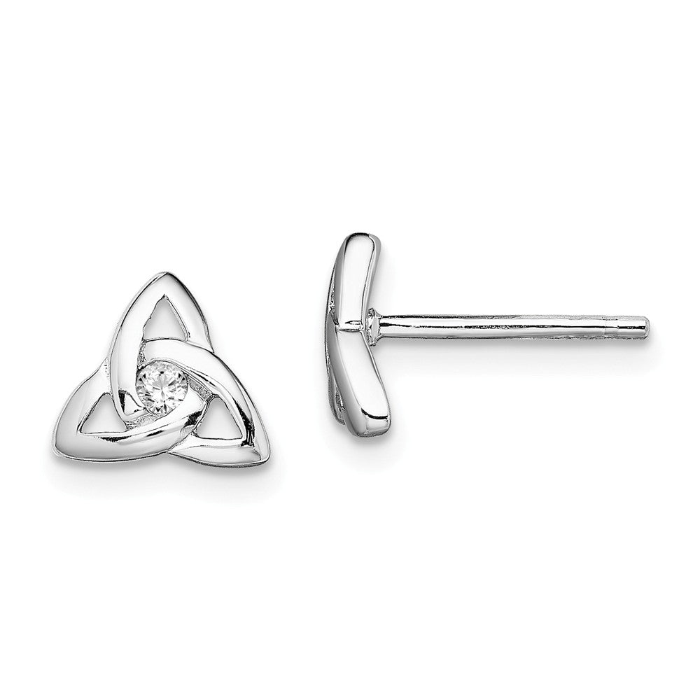 925 Sterling Silver Rhodium-plated Cubic Zirconia ( CZ ) Trinity Post Earrings, 7.6mm x 7.7mm