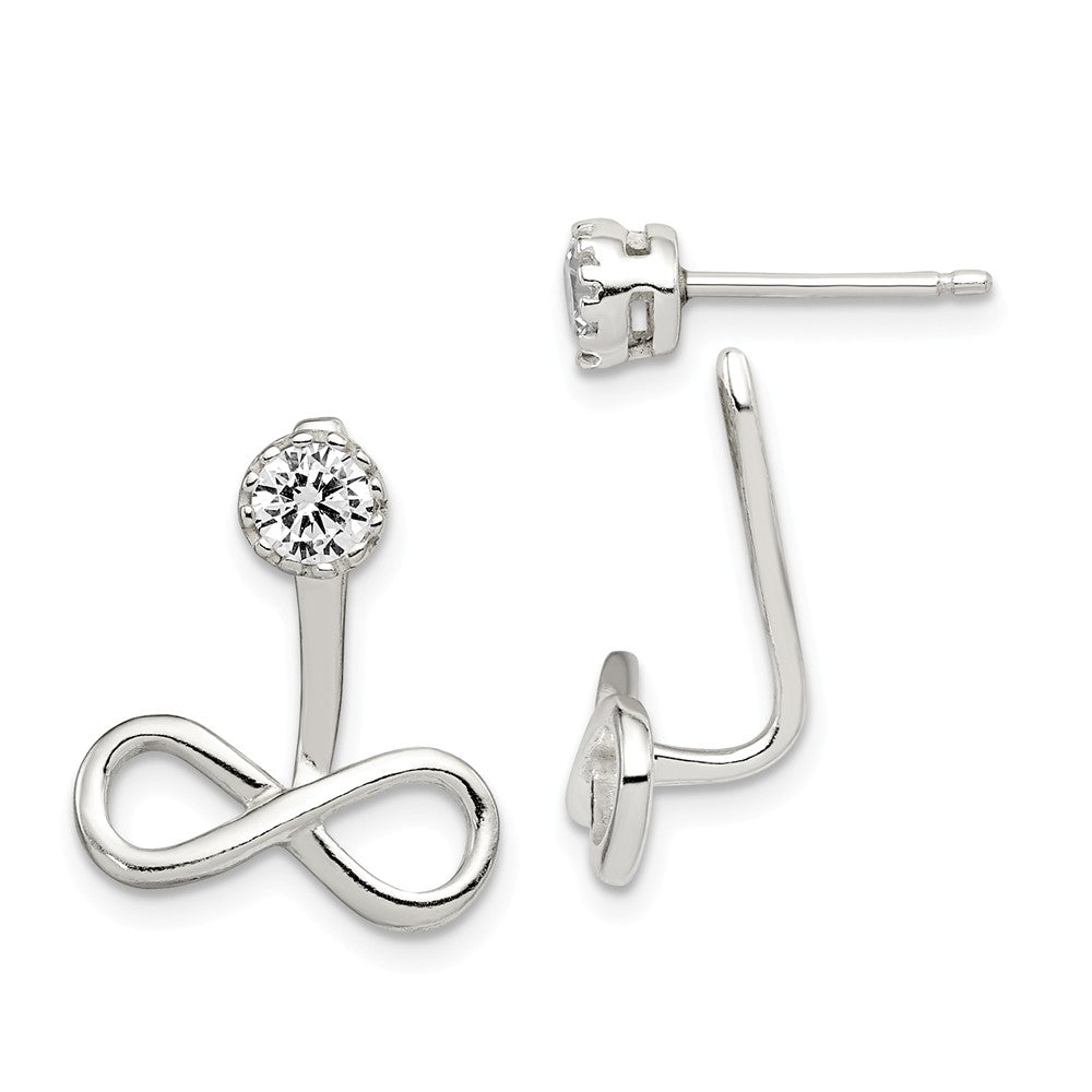 925 Sterling Silver Polished Infinity Dangle Front & Back Cubic Zirconia ( CZ ) Post Earrings, 17.4mm x 13.7mm