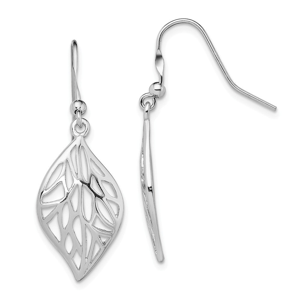 925 Sterling Silver Rhodium-plated Leaf Polished Dangle Earrings, 33.78mm x 13.3mm