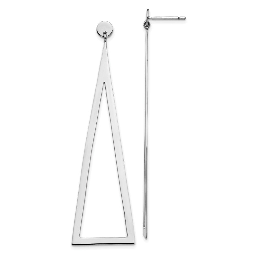 925 Sterling Silver Rhodium-plated Polished Triangle Dangle Earrings, 64mm x 18mm