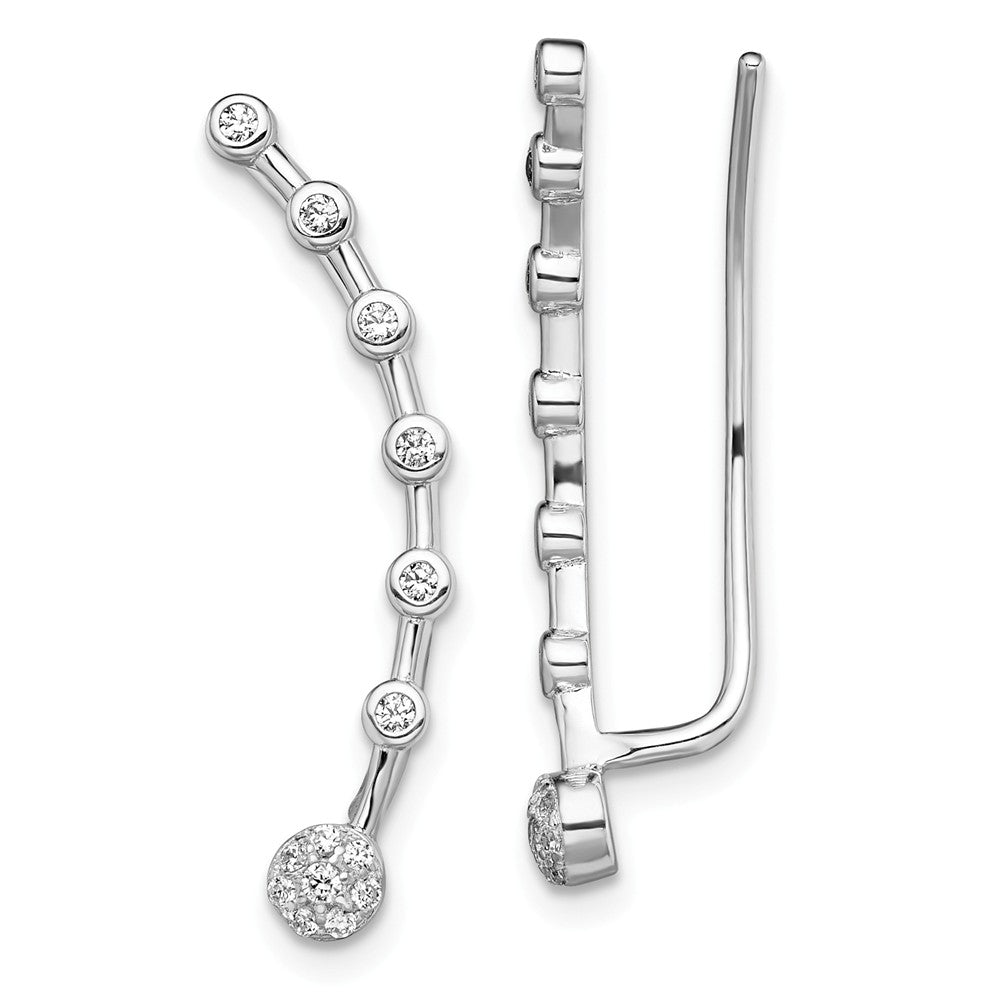 925 Sterling Silver Rhodium-plated Cubic Zirconia ( CZ ) Ear Climber Earrings, 7mm x 28mm