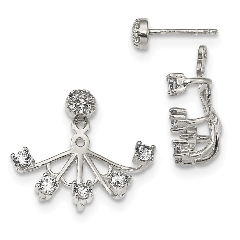 925 Sterling Silver Cubic Zirconia ( CZ ) Removeable Front Back Post Earrings, 19mm x 22.5mm
