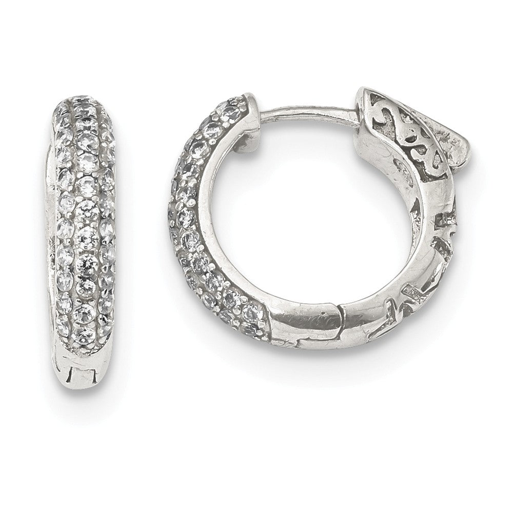 925 Sterling Silver Pav‚ Cubic Zirconia ( CZ ) Safety Lock Huggie Hoops, 14.5mm x 16mm