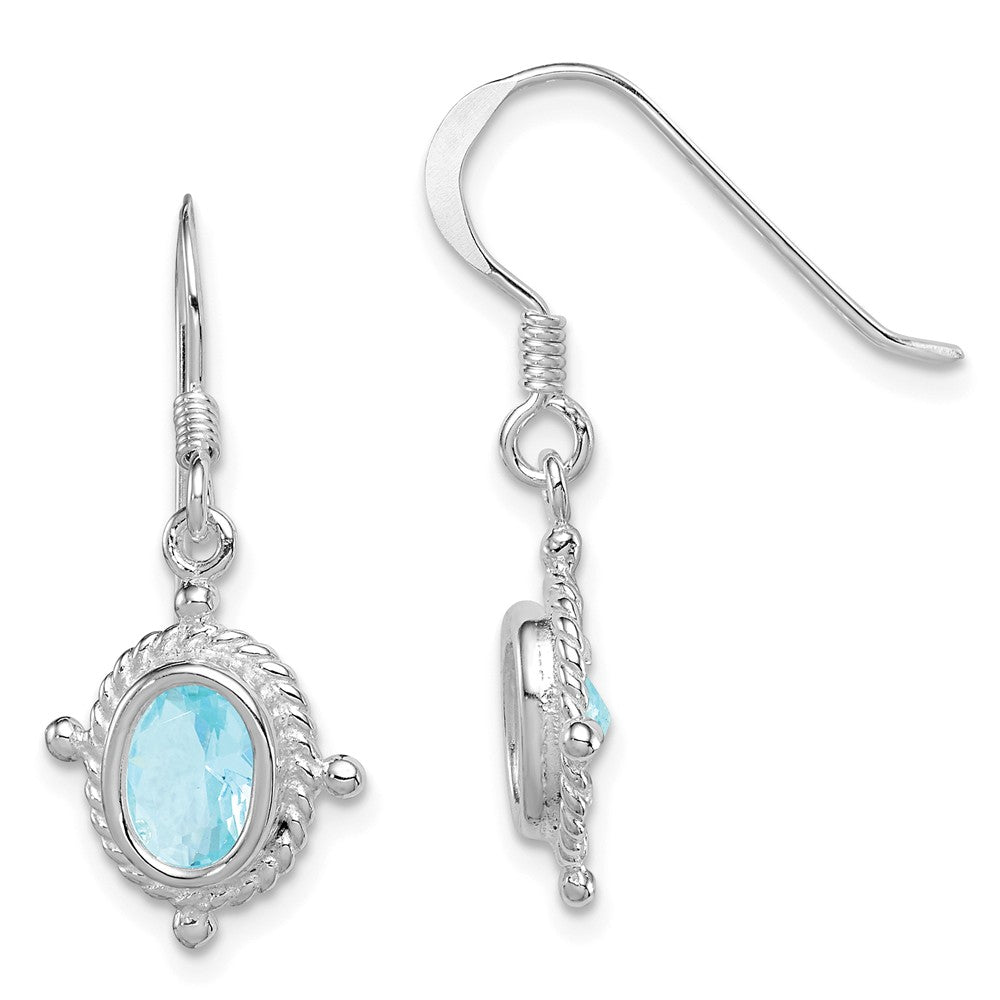 925 Sterling Silver Blue Topaz Fancy Dangle Earrings, 27mm x 10mm