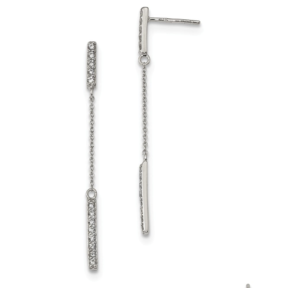 925 Sterling Silver Cubic Zirconia ( CZ ) Bar Dangle Post Earrings, 51mm x 2mm