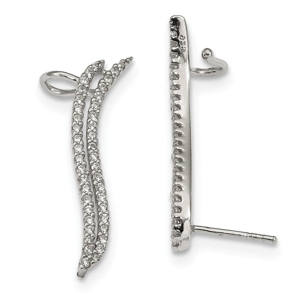 925 Sterling Silver Cubic Zirconia ( CZ ) Cuff Ear Climber Earrings, 30mm x 4mm