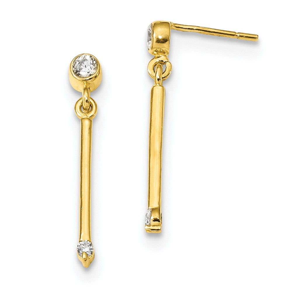 925 Sterling Silver Gold-tone Polished Bar with Cubic Zirconia ( CZ ) Post Dangle Earrings, 25.5mm x 4.12mm