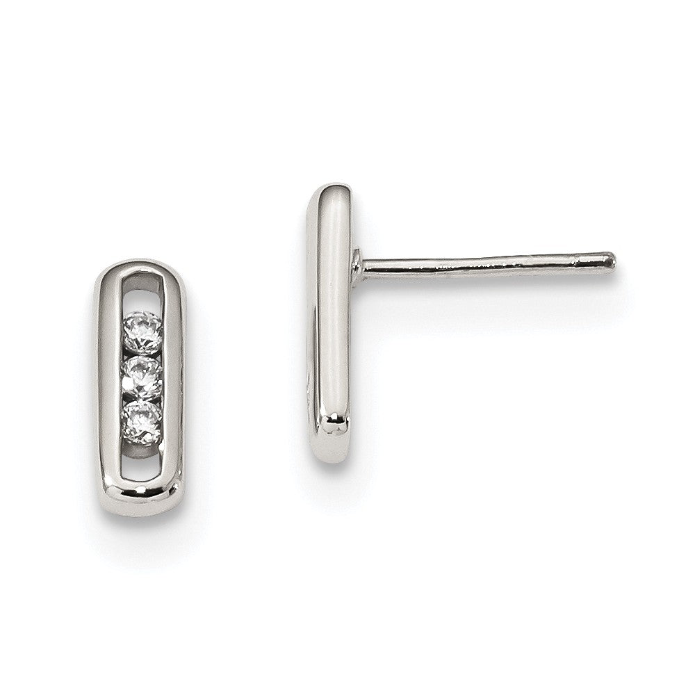 925 Sterling Silver Cubic Zirconia ( CZ ) Bar Post Earrings, 11.61mm x 4.04mm