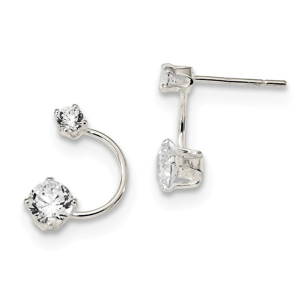 925 Sterling Silver Polished Cubic Zirconia ( CZ ) Half-Circle Post Earrings, 14.4mm x 9.72mm