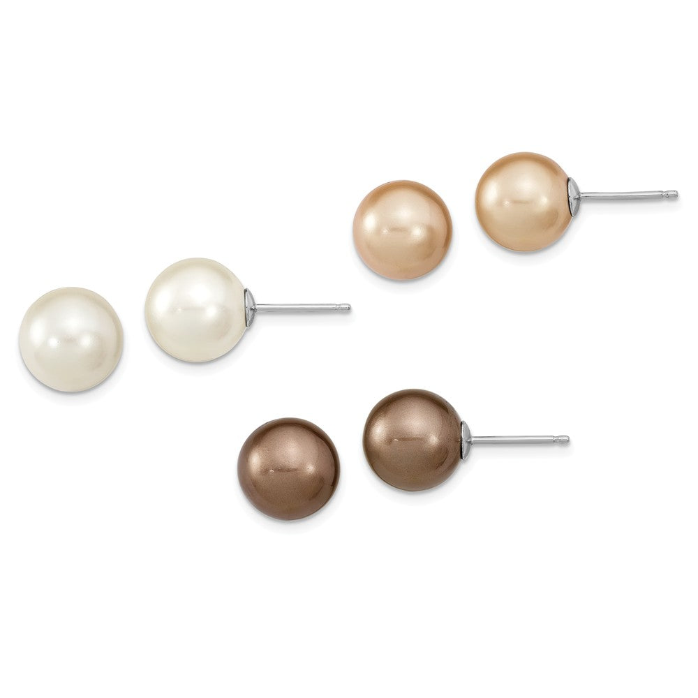 Stella Silver Jewelry Set - 925 Sterling Silver Rhodium-Plate 10-11mm White /Champagne /Brown Imitation Shell Pearl Earring Set