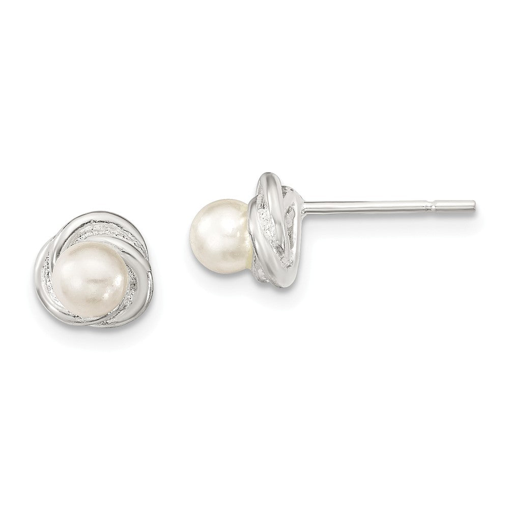 925 Sterling Silver Polished Freshwater Cultured Pearl Post Earrings, 7mm x 7mm